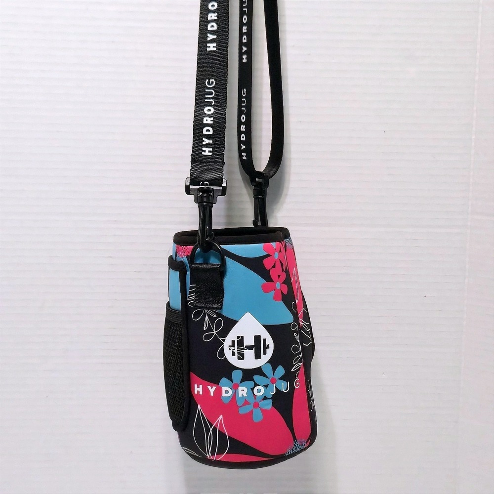 HydroJug Floral Neoprene Water Bottle Sleeve Pink Blue Aqua w/ Strap & Pocket